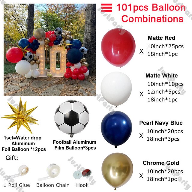 Zestaw balonów piłka nożna Garland Arch - dekoracje urodzinowe dla chłopca w kolorach białym, czarnym, czerwonym i granatowym od Golobs Party - Wianko - 12