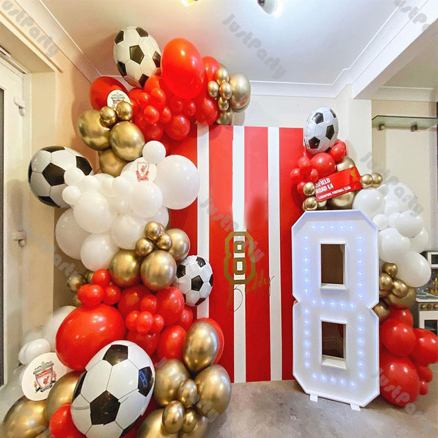 Zestaw balonów piłka nożna Garland Arch - dekoracje urodzinowe dla chłopca w kolorach białym, czarnym, czerwonym i granatowym od Golobs Party - Wianko - 8