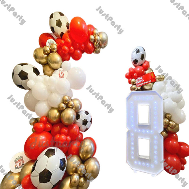 Zestaw balonów piłka nożna Garland Arch - dekoracje urodzinowe dla chłopca w kolorach białym, czarnym, czerwonym i granatowym od Golobs Party - Wianko - 22