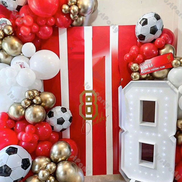 Zestaw balonów piłka nożna Garland Arch - dekoracje urodzinowe dla chłopca w kolorach białym, czarnym, czerwonym i granatowym od Golobs Party - Wianko - 6