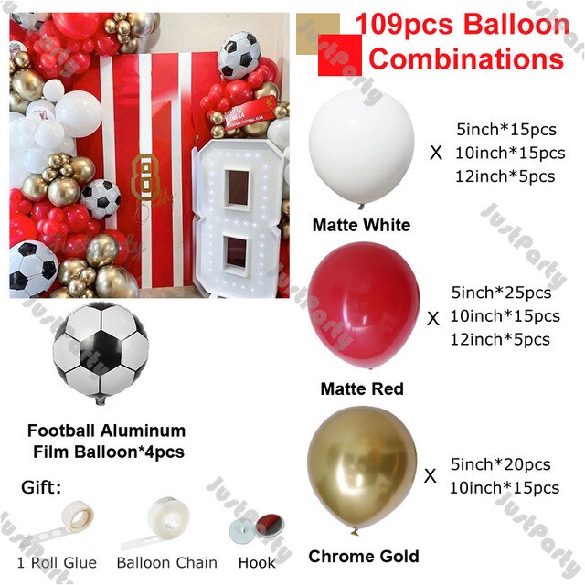 Zestaw balonów piłka nożna Garland Arch - dekoracje urodzinowe dla chłopca w kolorach białym, czarnym, czerwonym i granatowym od Golobs Party - Wianko - 5