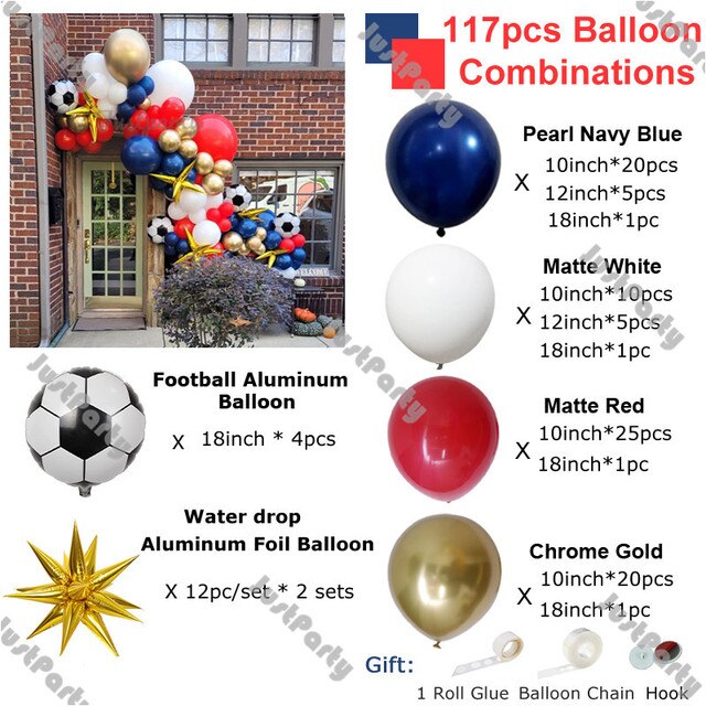 Zestaw balonów piłka nożna Garland Arch - dekoracje urodzinowe dla chłopca w kolorach białym, czarnym, czerwonym i granatowym od Golobs Party - Wianko - 9