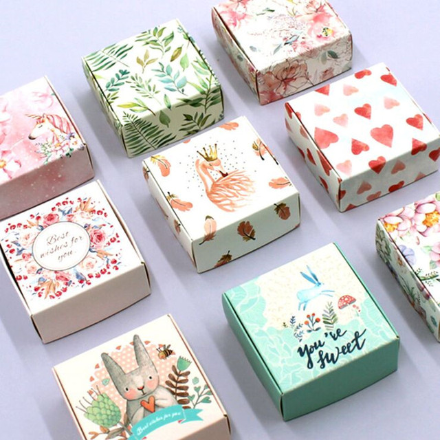 Papierowy pudełko na cukierki ślubne w nowoczesnym stylu - Flamingo/Kwiat/Serce/Królik. Wymiary: 65x65x30mm, 20 sztuk - Wianko - 3