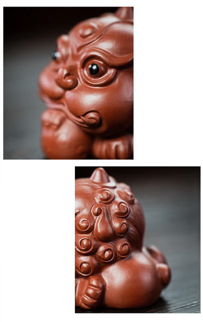 Figurka lwa z chińskiej purpurowej gliny - rzeźba zwierzęca dla szczęścia, handmade ozdoba na biurko, zestaw do herbaty, dekoracja domu, prezent - Wianko - 4