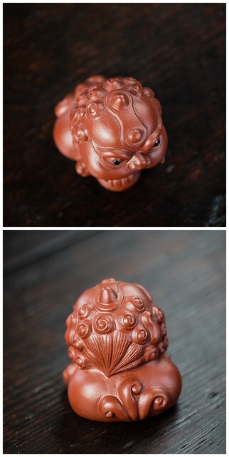 Figurka lwa z chińskiej purpurowej gliny - rzeźba zwierzęca dla szczęścia, handmade ozdoba na biurko, zestaw do herbaty, dekoracja domu, prezent - Wianko - 6