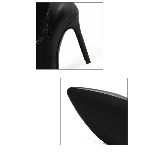 Czarne skórzane wysokie buty damskie, długie za kolano, modne (2021), rozmiar 43 - Wianko - 16
