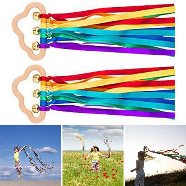 Latawiec Montessori Rainbow z drewnianymi dzwoneczkami dla dzieci - rozwijanie rozpoznawania kolorów - Wianko - 4