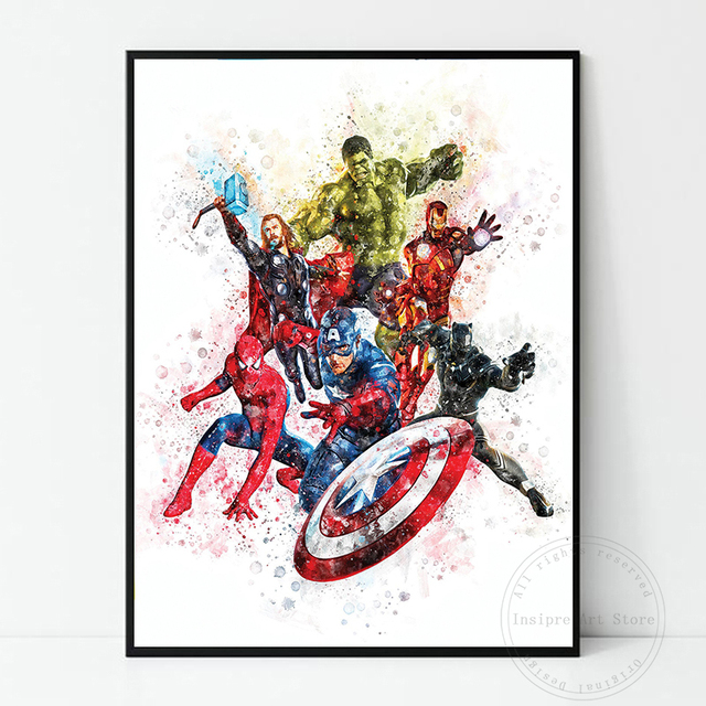 Płótno malarstwo Superhero: Hulk, Iron Man, Kapitan Ameryka, Spiderman - plakaty i wydruki artystyczne do pokoju dziecięcego - Wianko - 4