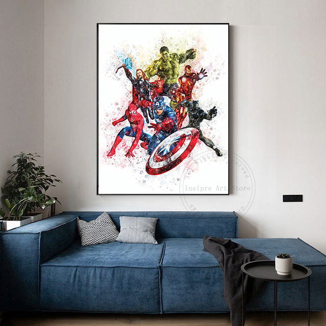 Płótno malarstwo Superhero: Hulk, Iron Man, Kapitan Ameryka, Spiderman - plakaty i wydruki artystyczne do pokoju dziecięcego - Wianko - 5