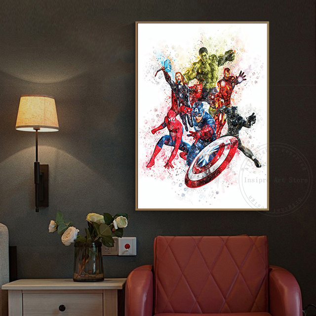 Płótno malarstwo Superhero: Hulk, Iron Man, Kapitan Ameryka, Spiderman - plakaty i wydruki artystyczne do pokoju dziecięcego - Wianko - 7