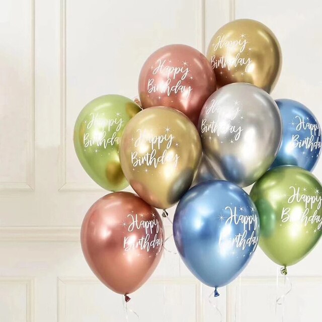 Zestaw 10 sztuk metalowych balonów helem 12 cali z nadrukiem wszystkiego najlepszego na urodziny - dekoracje na imprezę urodzinową - Wianko - 1