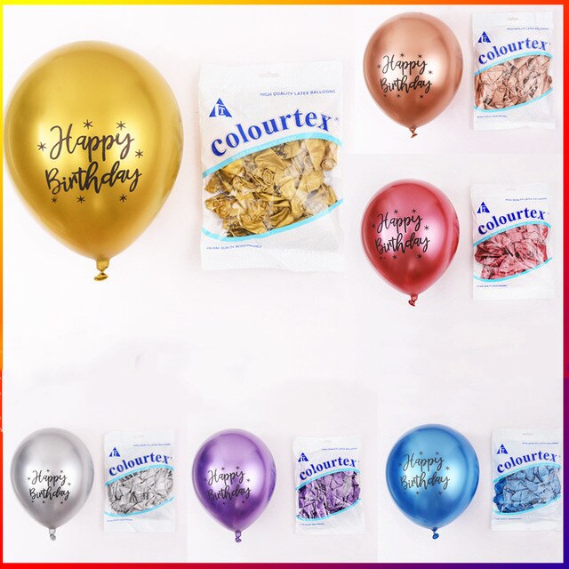 Zestaw 10 sztuk metalowych balonów helem 12 cali z nadrukiem wszystkiego najlepszego na urodziny - dekoracje na imprezę urodzinową - Wianko - 8