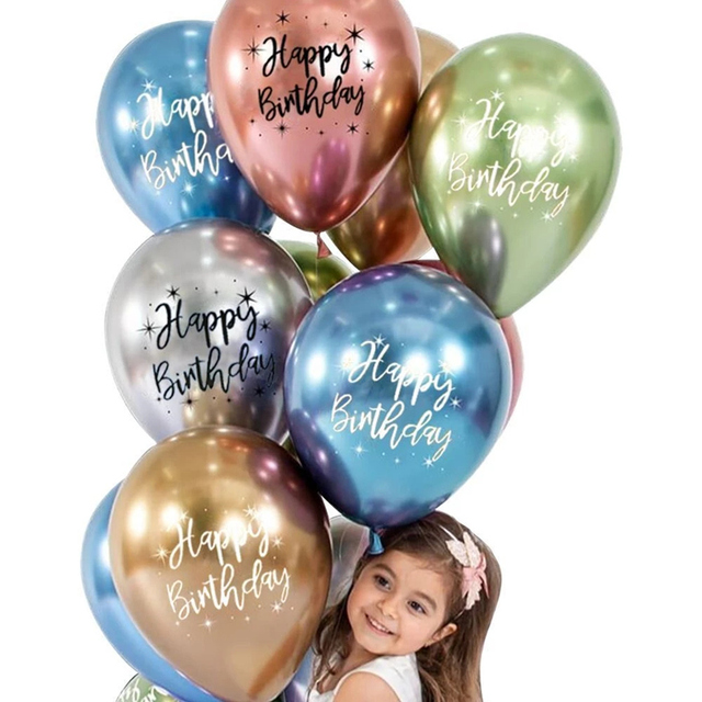 Zestaw 10 sztuk metalowych balonów helem 12 cali z nadrukiem wszystkiego najlepszego na urodziny - dekoracje na imprezę urodzinową - Wianko - 2