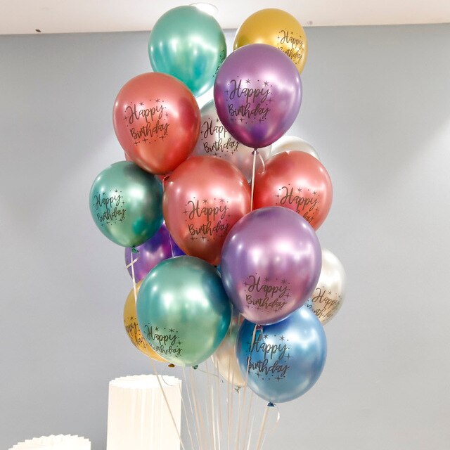 Zestaw 10 sztuk metalowych balonów helem 12 cali z nadrukiem wszystkiego najlepszego na urodziny - dekoracje na imprezę urodzinową - Wianko - 6