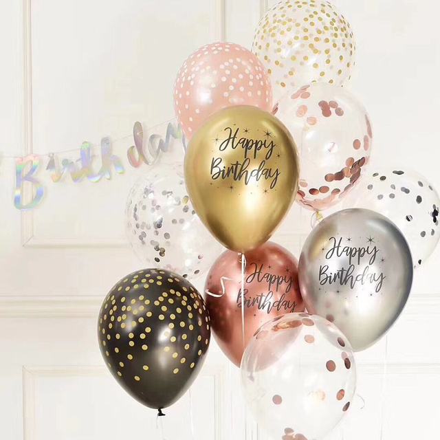 Zestaw 10 sztuk metalowych balonów helem 12 cali z nadrukiem wszystkiego najlepszego na urodziny - dekoracje na imprezę urodzinową - Wianko - 4