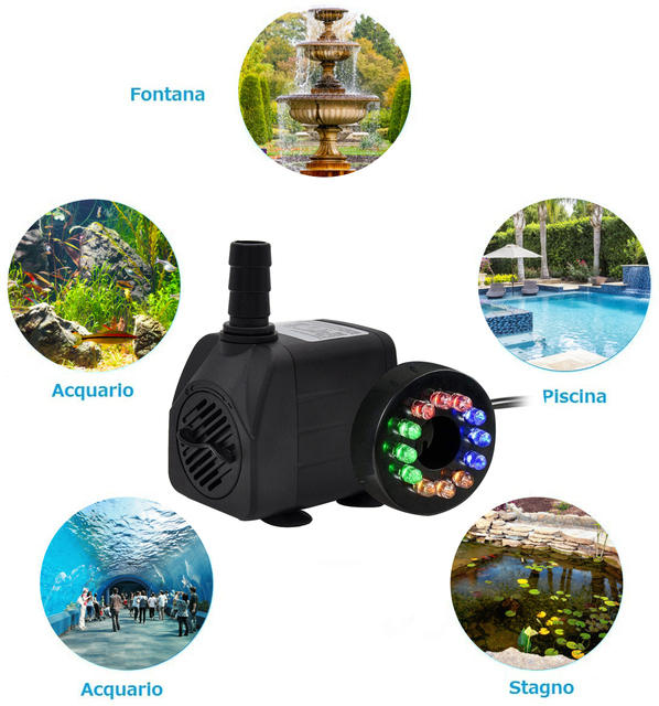 Mini pompa wodna z 12 światłami do akwarium - ultra cicha i zatapialna - Wianko - 4