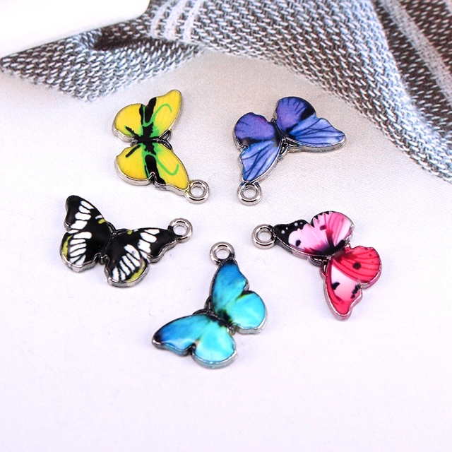 Wisiorek Charms motylki 10 sztuk na bransoletkę lub naszyjnik, metalowa emalia, kolorowy, mały, do domowej produkcji biżuterii B3 - Wianko - 4