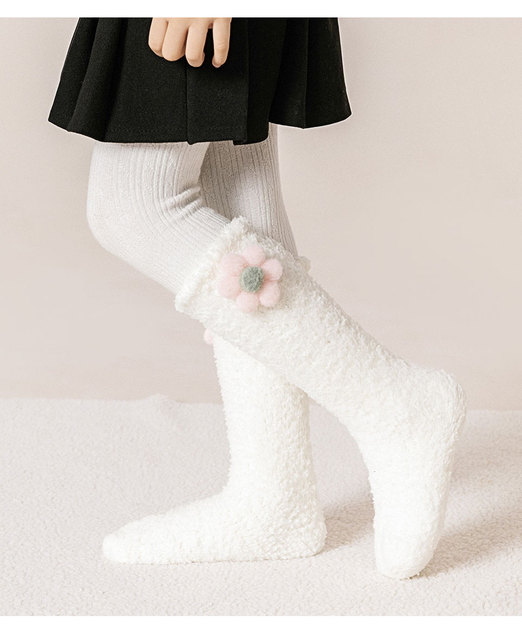 Długie dziecięce zimowe skarpetki z polaru dla małych dziewcząt - ciepłe i śliczne kolanówki - Wianko - 18