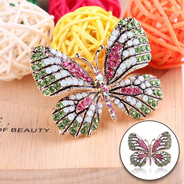 Elegancka broszka motylkowa z kryształkami górskimi - biżuteria wiosenna - Wianko - 12