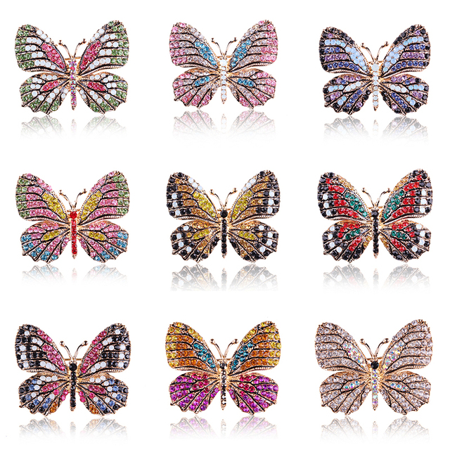 Elegancka broszka motylkowa z kryształkami górskimi - biżuteria wiosenna - Wianko - 2