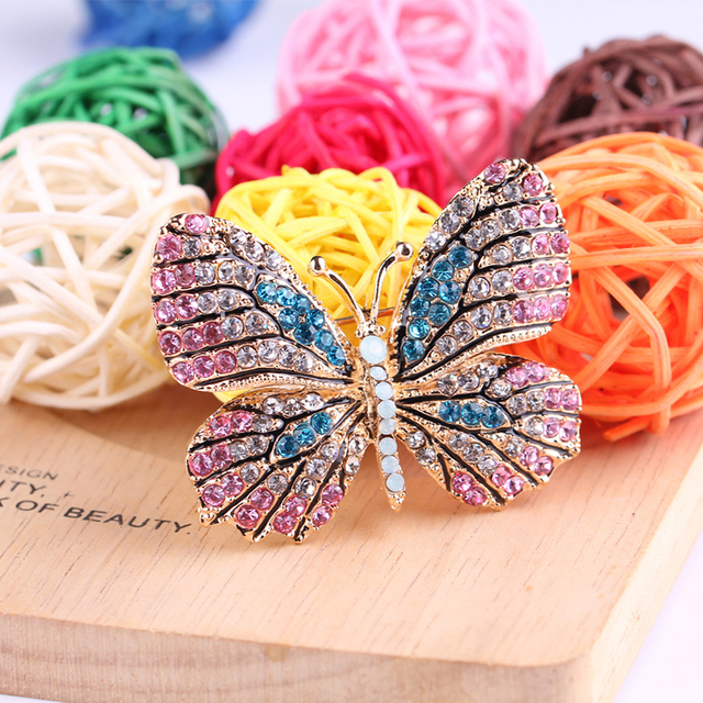 Elegancka broszka motylkowa z kryształkami górskimi - biżuteria wiosenna - Wianko - 6