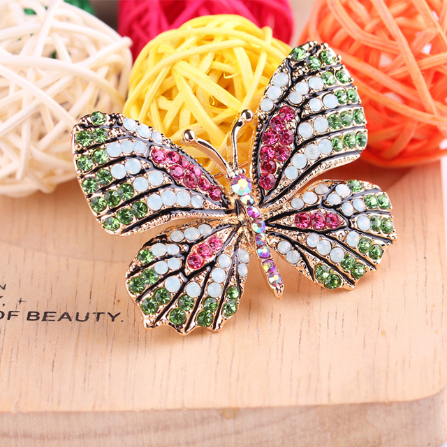 Elegancka broszka motylkowa z kryształkami górskimi - biżuteria wiosenna - Wianko - 5