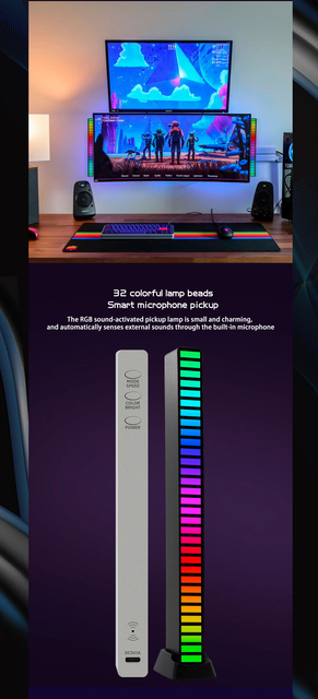 RGB LED listwa oświetleniowa z muzyką, sterowanie rytmem i podświetleniem Pickup, energooszczędna lampa nocna z możliwością ładowania przez USB - oświetlenie otoczenia Bar - Wianko - 14