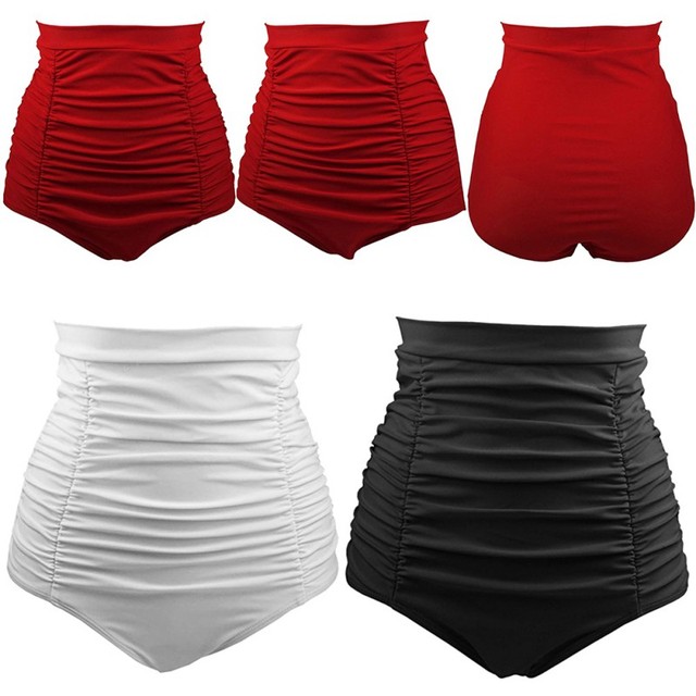 Klasyczne spodnie do pływania Retro Vintage 50s w wysokim kroju dla kobiet, z zwężonym dółem w czystych kolorach, bikini w rozmiarze plus, brazylijskie stringi krótkie pływanie - Wianko - 3