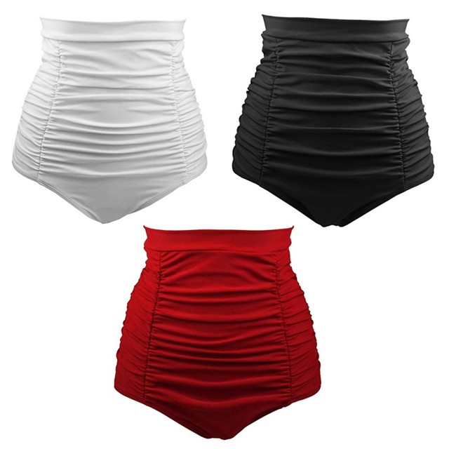 Klasyczne spodnie do pływania Retro Vintage 50s w wysokim kroju dla kobiet, z zwężonym dółem w czystych kolorach, bikini w rozmiarze plus, brazylijskie stringi krótkie pływanie - Wianko - 1