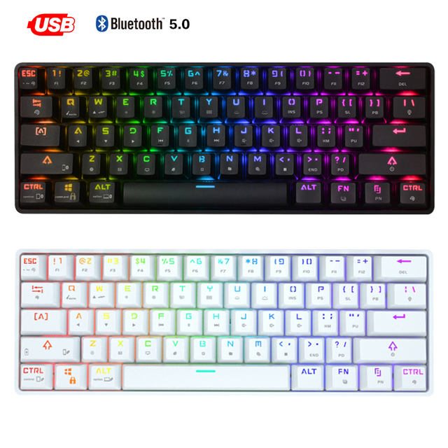 Klawiatura mechaniczna RK61 Mini Portable 60% z podświetleniem RGB, Bluetooth, odpinanym kablem - do gier, komputera, laptopa, tabletu i telefonów komórkowych - Wianko - 2