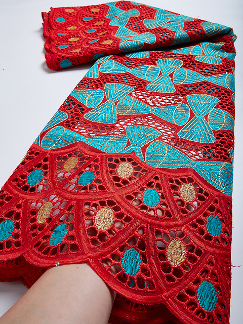 Afrykańska koronka wysokiej jakości z czystej bawełny na sukienki - 2.5 jardów - Wianko - 10