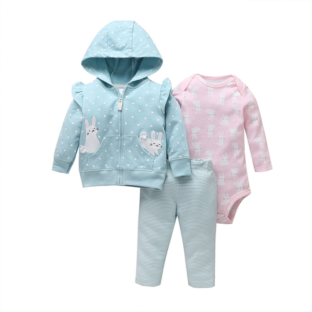 Zestaw ubrań dla noworodka dziewczynki: kurtka z długim rękawem i kapturem, pajacyki różowe + spodnie - Wianko - 13