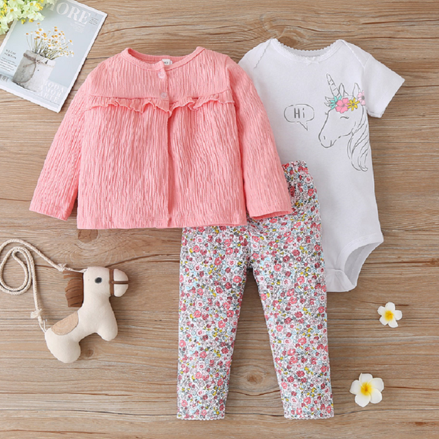Zestaw ubrań dla noworodka dziewczynki: kurtka z długim rękawem i kapturem, pajacyki różowe + spodnie - Wianko - 15