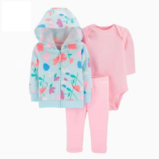 Zestaw ubrań dla noworodka dziewczynki: kurtka z długim rękawem i kapturem, pajacyki różowe + spodnie - Wianko - 3