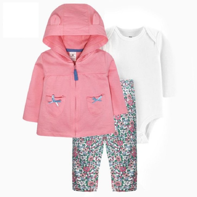 Zestaw ubrań dla noworodka dziewczynki: kurtka z długim rękawem i kapturem, pajacyki różowe + spodnie - Wianko - 6