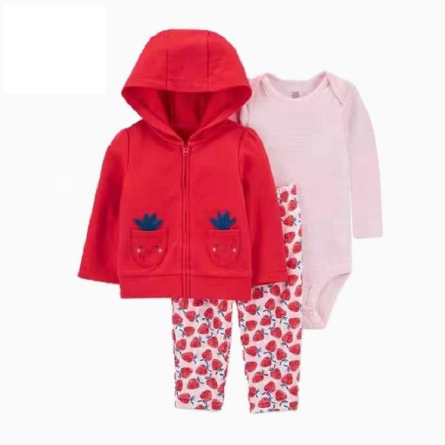 Zestaw ubrań dla noworodka dziewczynki: kurtka z długim rękawem i kapturem, pajacyki różowe + spodnie - Wianko - 7