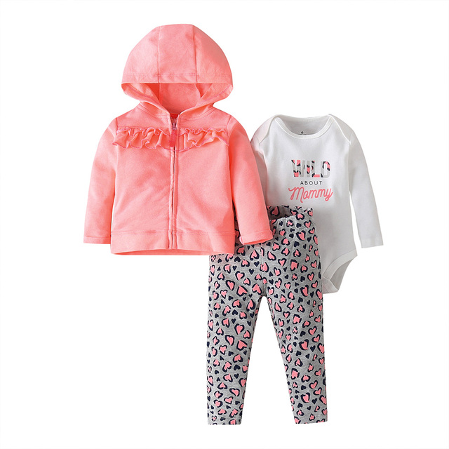 Zestaw ubrań dla noworodka dziewczynki: kurtka z długim rękawem i kapturem, pajacyki różowe + spodnie - Wianko - 12