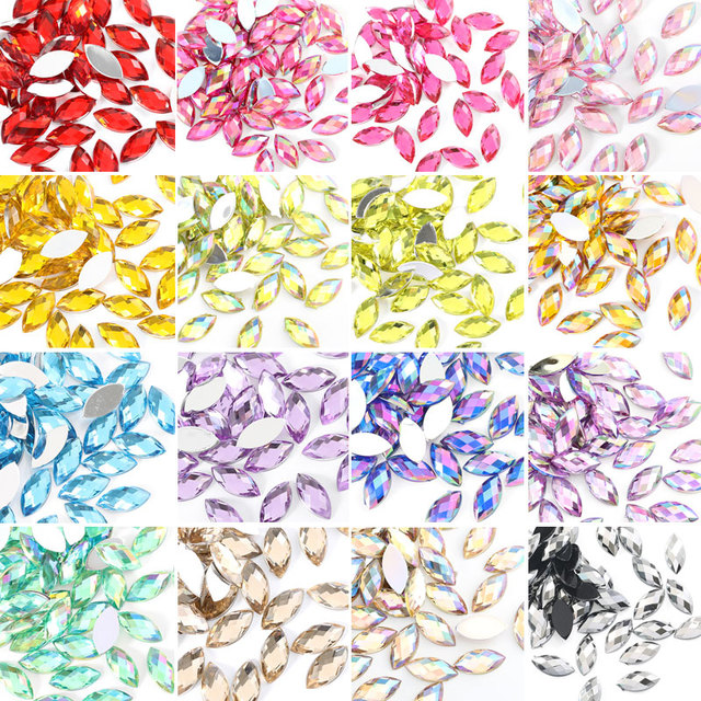 100 sztuk kolorowe akrylowe kryształki Navette Flatback w kształcie liścia do zdobienia paznokci F0165 - Wianko - 3