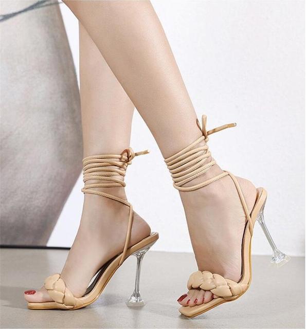 Damskie sandały na wysokim obcasie - moda letnia 2022 z przezroczystymi splotami i otwartym noskiem - Wianko - 6