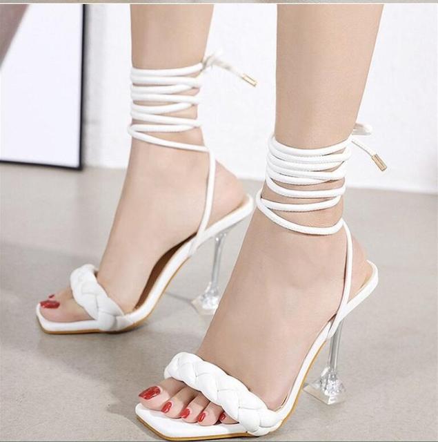 Damskie sandały na wysokim obcasie - moda letnia 2022 z przezroczystymi splotami i otwartym noskiem - Wianko - 7