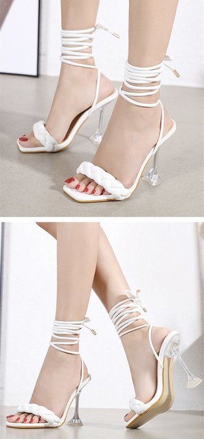 Damskie sandały na wysokim obcasie - moda letnia 2022 z przezroczystymi splotami i otwartym noskiem - Wianko - 14