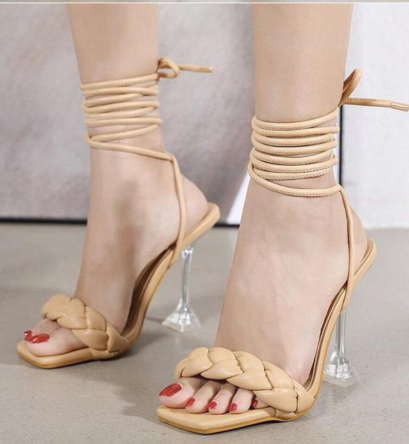 Damskie sandały na wysokim obcasie - moda letnia 2022 z przezroczystymi splotami i otwartym noskiem - Wianko - 5