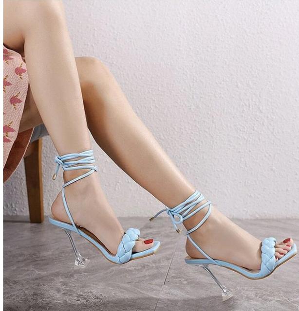 Damskie sandały na wysokim obcasie - moda letnia 2022 z przezroczystymi splotami i otwartym noskiem - Wianko - 4