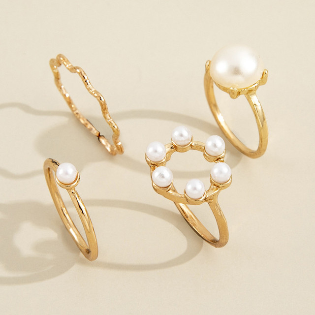 Zestaw 4 prostych pierścieni ze złota z geometrycznym wzorem - biżuteria w stylu wesele - dla kobiet - Wianko - 3