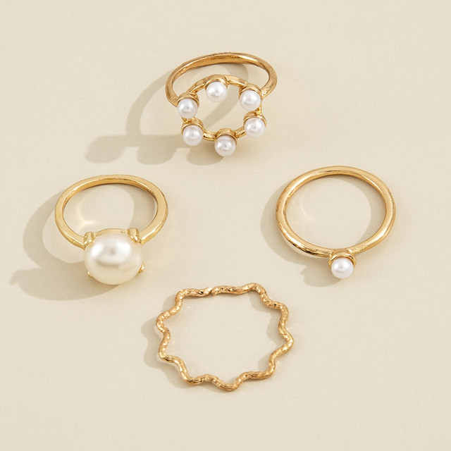 Zestaw 4 prostych pierścieni ze złota z geometrycznym wzorem - biżuteria w stylu wesele - dla kobiet - Wianko - 5