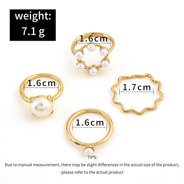 Zestaw 4 prostych pierścieni ze złota z geometrycznym wzorem - biżuteria w stylu wesele - dla kobiet - Wianko - 2