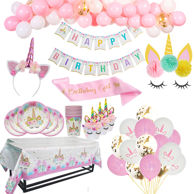 Dekoracje urodzinowe dla dziewczyny - różowy jednorożec, jednorazowe zastawy stołowe, zestaw numer balony, wystrój 1. Materiały urodzinowe - Wianko - 2