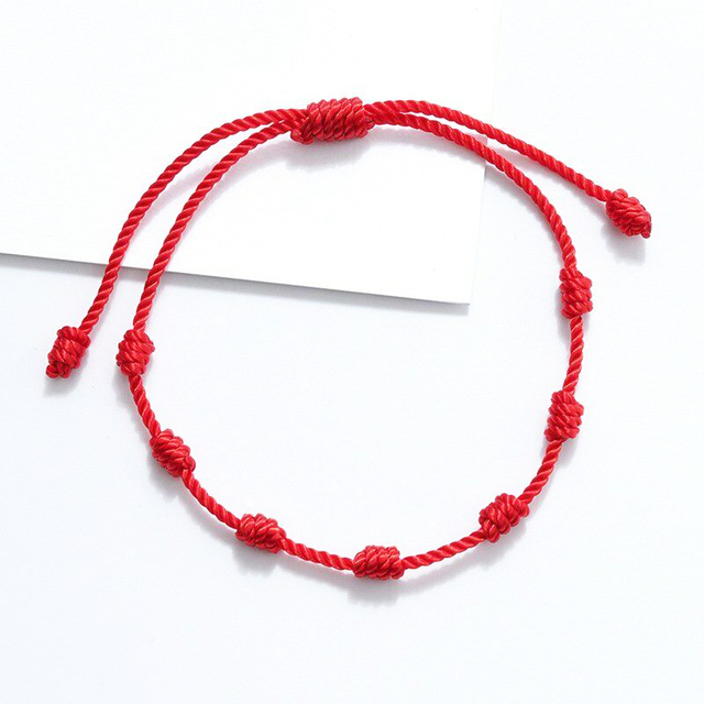 Ręcznie robiona bransoletka czerwony sznurek z 7 węzłami dla przyjaciół - amulet szczęścia - Wianko - 4