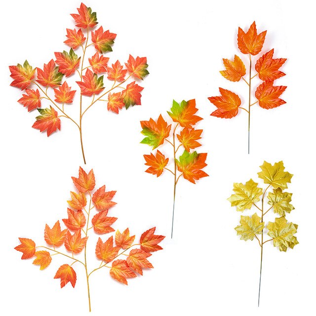 Sztuczne liście klonu - gałęzie, symulacja jesieni, dla domu, ślub, dzień dziękczynienia, Halloween - Wianko - 1