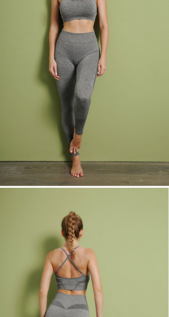 Kobiety zestaw do jogi: 3 sztuki bezszwowe dresy, legginsy z wysokim stanem i koszulka fitness - Wianko - 18
